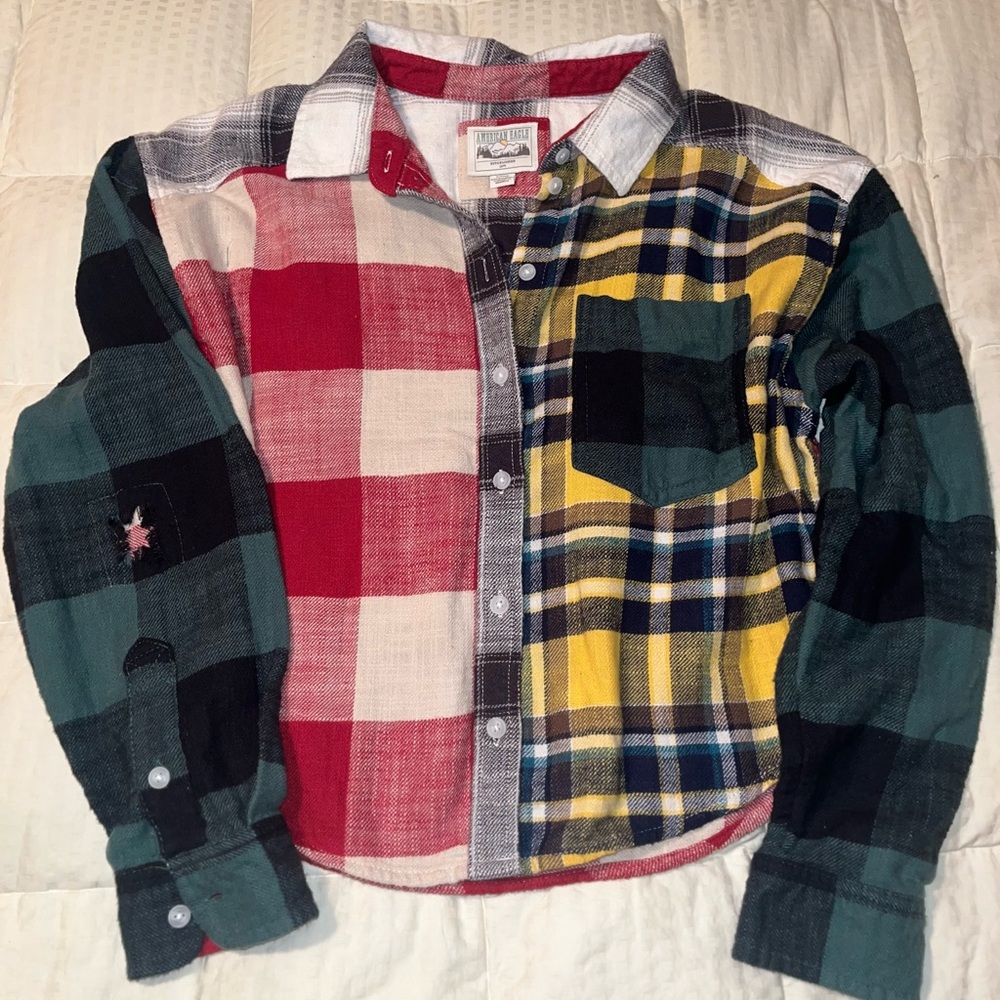 American Eagle Patchwork Mixed Media Cropped Flan… - image 4